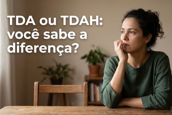 Mulher adulta com expressão pensativa olhando para o lado em ambiente calmo, representando o sintoma de desatenção no TDAH